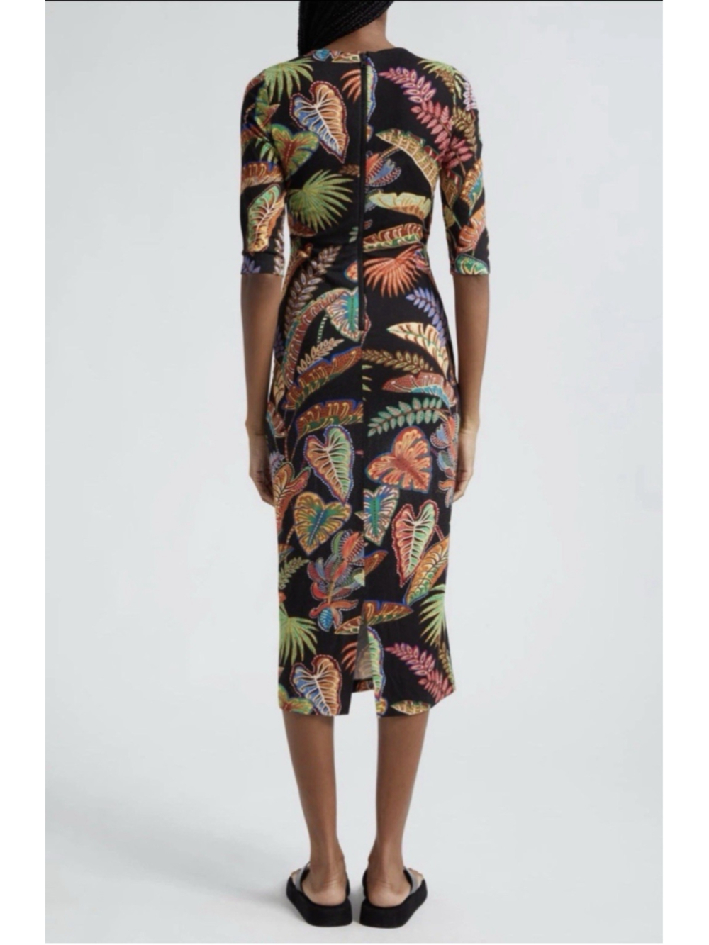 NWT Farm Rio Cool Foliage Tropical Print Midi Dress Black Multi Color Size XL - Picture 3 of 10